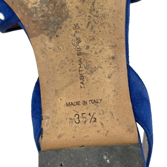 TABITHA SIMMONS GEOMETRIC STUDDED BLUE SUEDE LEATHER ANKLE WRAP SANDAL - Picture 12 of 13